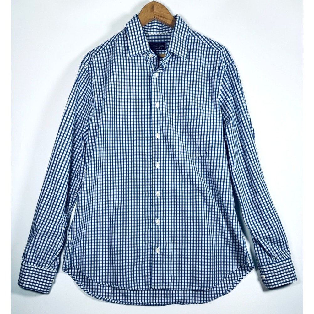 Gitman Bros Shirt Mens Large Blue White Gingham Check Made USA Cotton Preppy